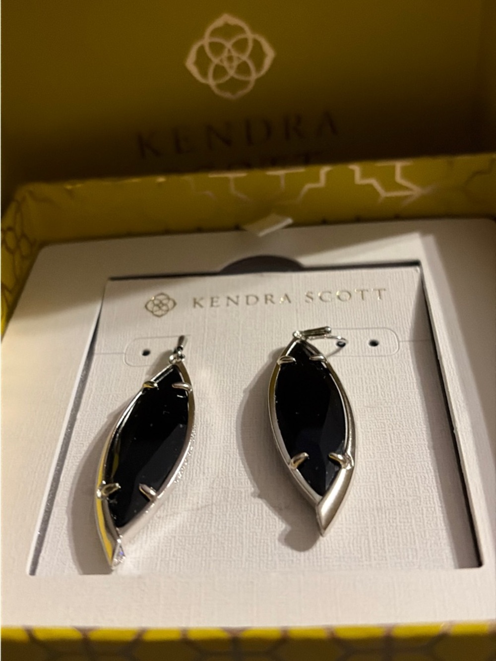 Kendra Scott Black Marquise Drop Earrings in Silver Tone